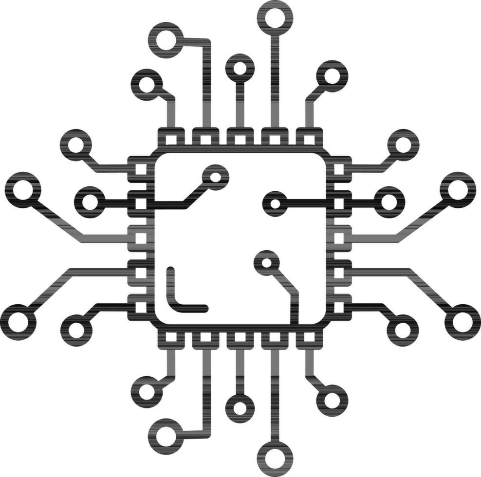 circuit puce icône ou symbole dans noir contour. vecteur