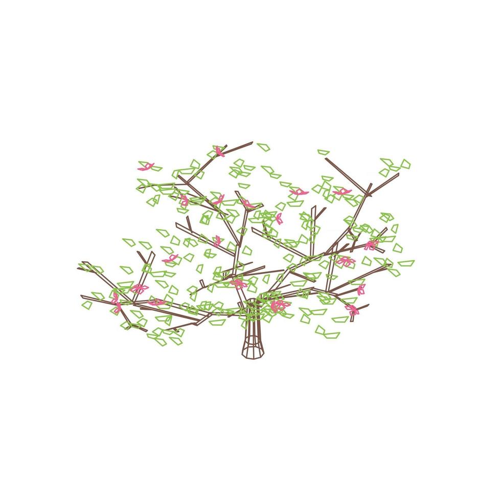 Esquisse de contour de vecteur d'un buisson en fleurs prune ou poire pomme cerise