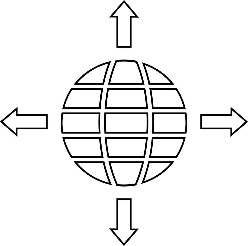 globe avec flèches dans noir ligne art illustration. vecteur