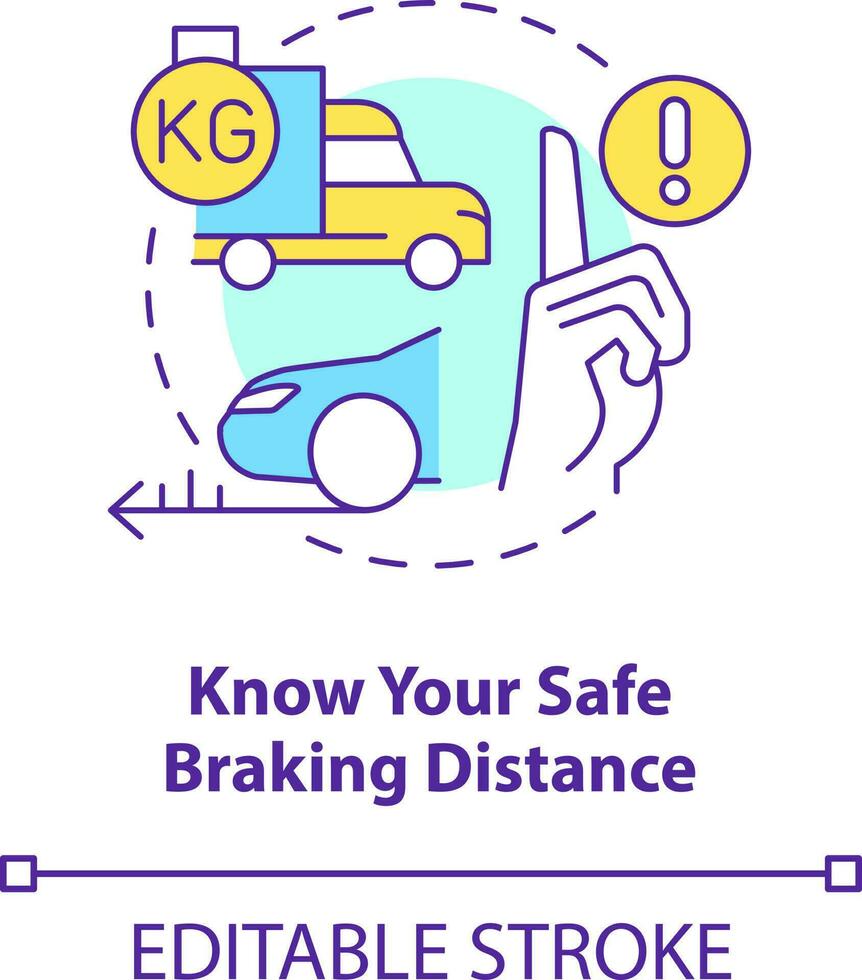 connaître votre sûr freinage distance concept icône. conduite sécurité pour commercial Conducteurs abstrait idée mince ligne illustration. isolé contour dessin. modifiable accident vasculaire cérébral vecteur