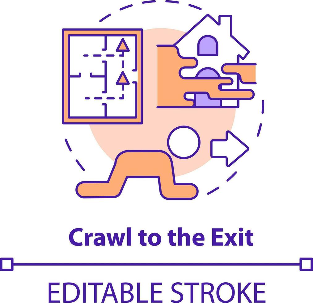 crawl à sortie concept icône. échapper maison de Feu abstrait idée mince ligne illustration. éviter mortel fumée et fumées. isolé contour dessin. modifiable accident vasculaire cérébral vecteur