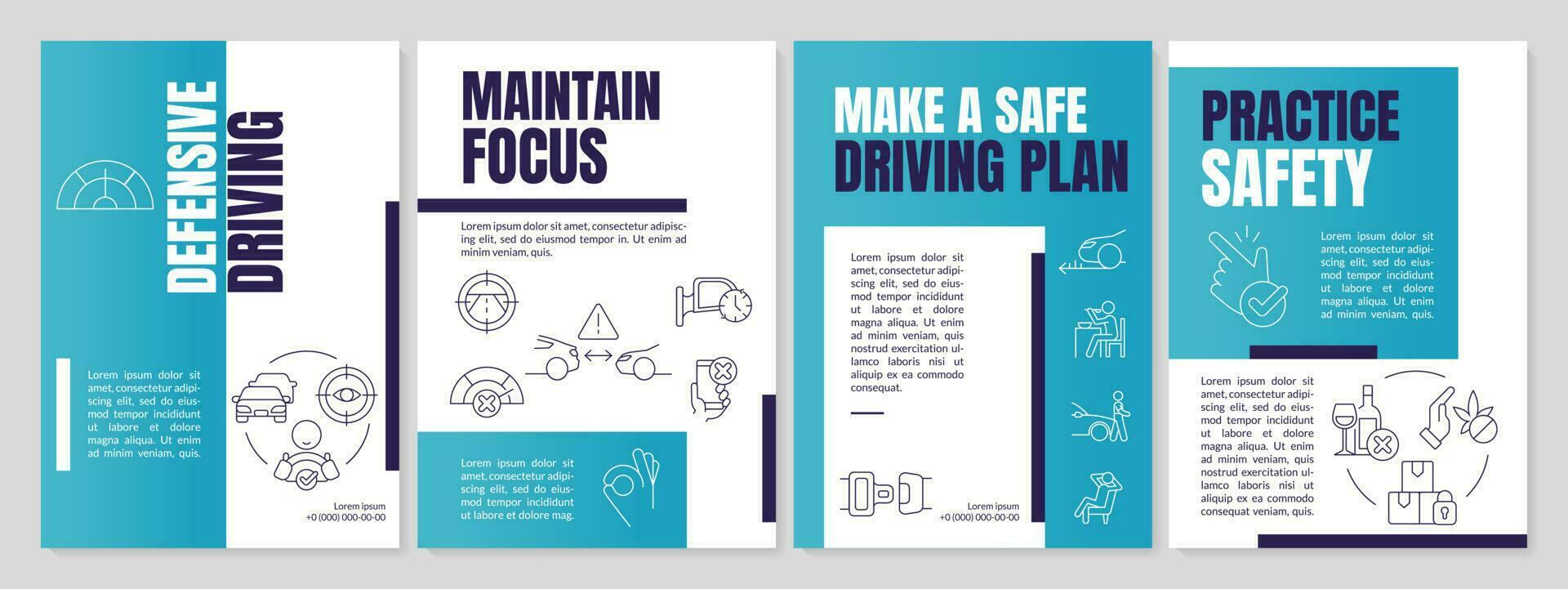 conduite sécurité bleu brochure modèle. route règles et règlements. brochure conception avec linéaire Icônes. modifiable 4 vecteur mises en page pour présentation, annuel rapports