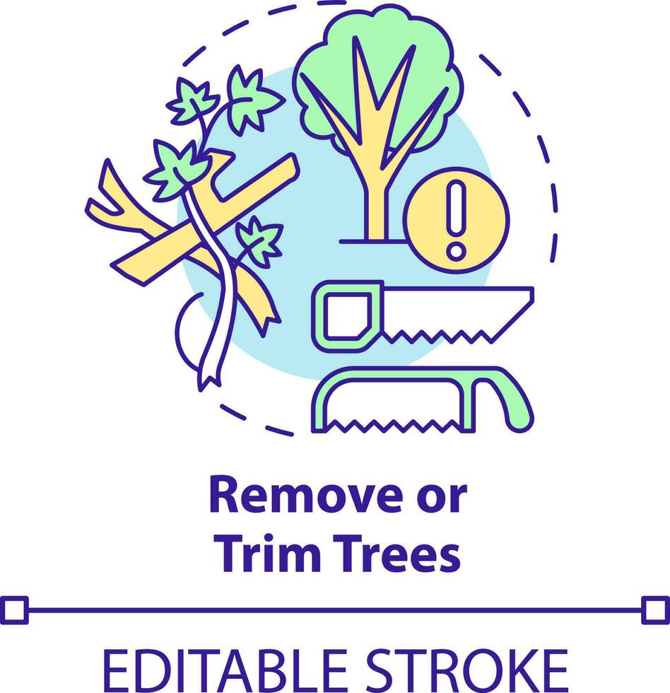 retirer et réduire des arbres concept icône. sécurité précaution pour ouragans abstrait idée mince ligne illustration. prune branches. isolé contour dessin. modifiable accident vasculaire cérébral vecteur