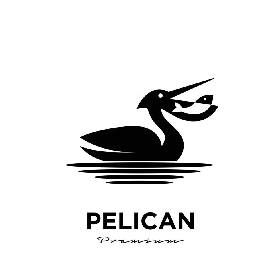 natation, pélican noir, vecteur, logo, icône, illustration, isolé, fond vecteur