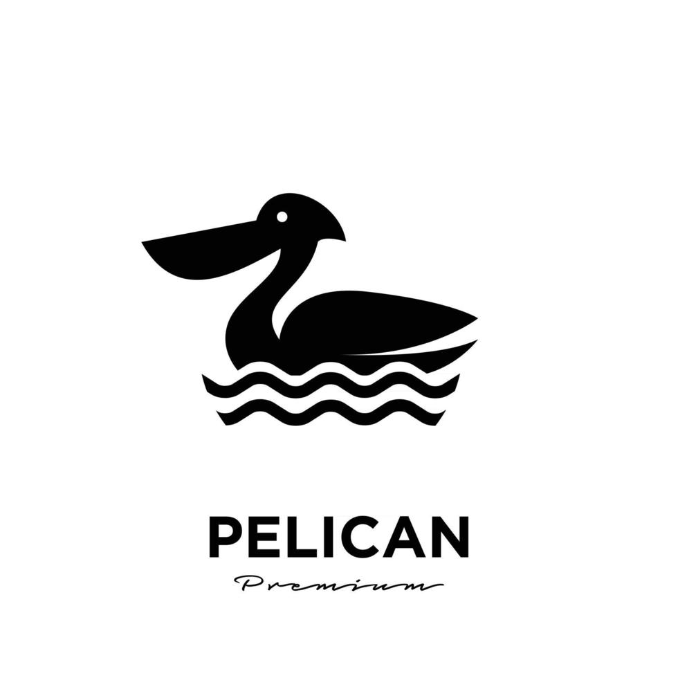 natation, pélican noir, vecteur, logo, icône, illustration, isolé, fond vecteur