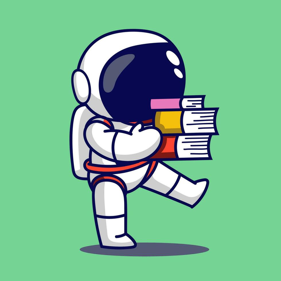 mignonne astronaute avec livres. vecteur illustration dans plat dessin animé style.