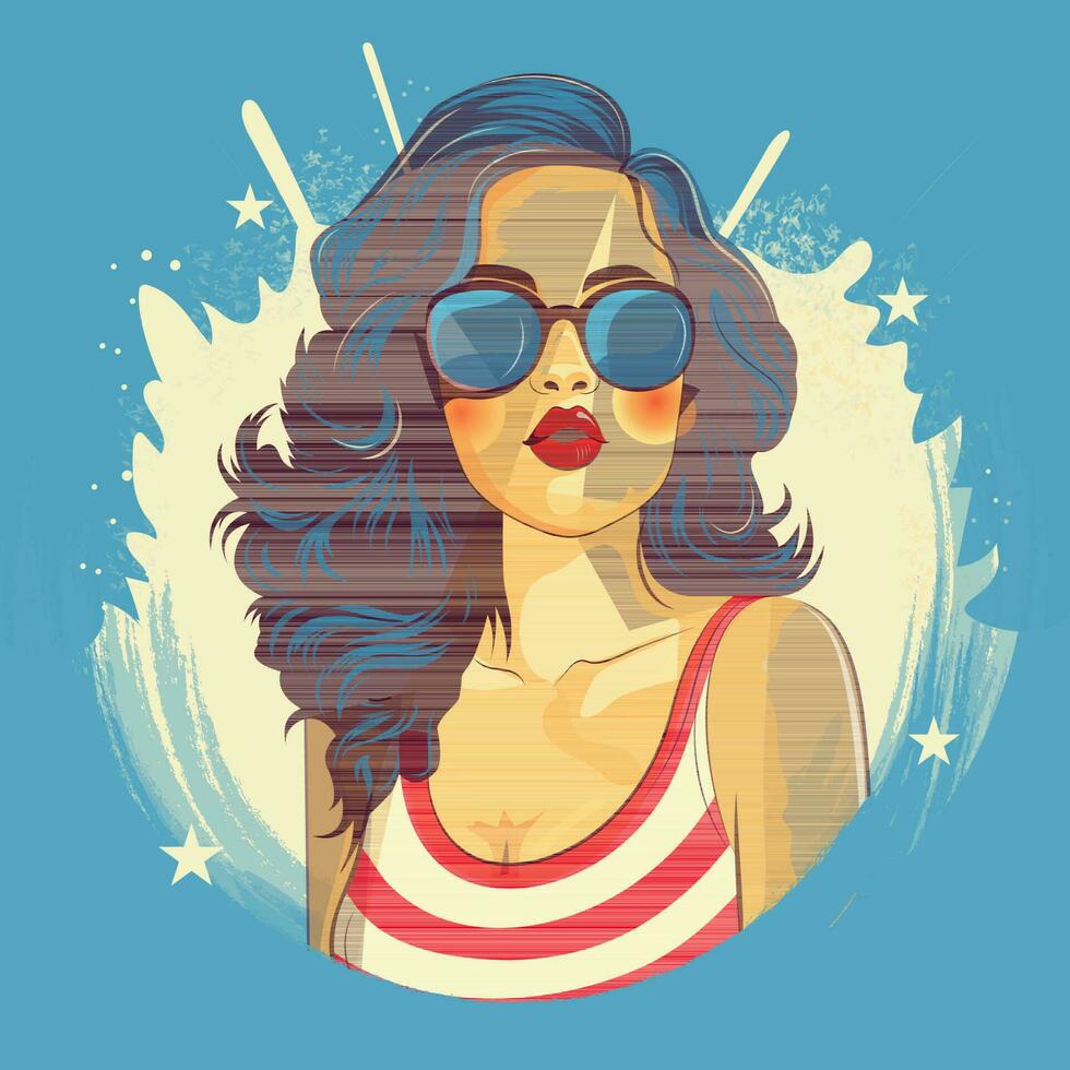 à la mode femme portant des lunettes de soleil dans style pop art. vecteur