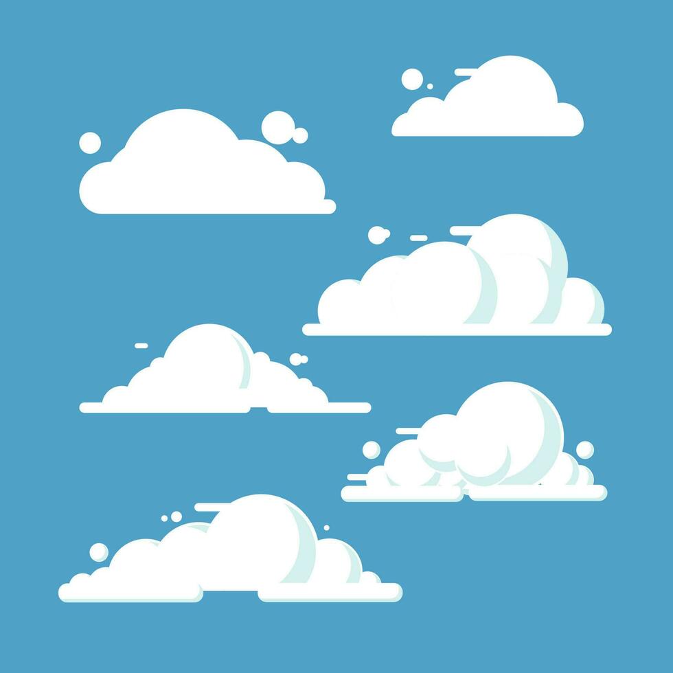 des nuages ensemble isolé sur une bleu Contexte. Facile mignonne dessin animé conception. icône ou logo collection vecteur