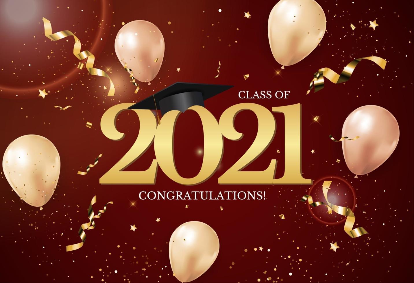 promotion de 2021 avec chapeau de graduation et confettis vecteur