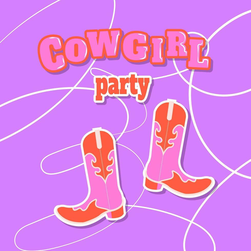 cow-boy cow-girl fête carte modèle rétro sauvage Ouest fête invitation vecteur