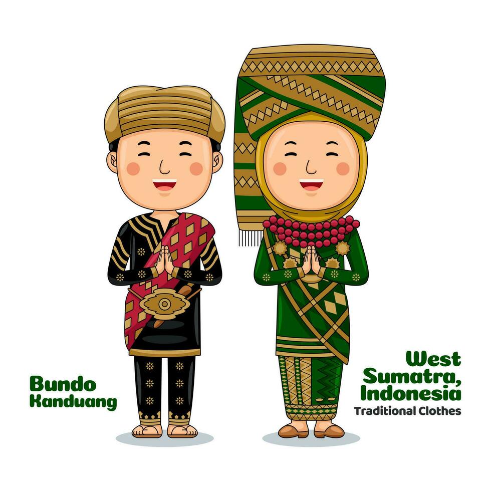 couple porter traditionnel vêtements salutations Bienvenue à Ouest sumatra vecteur