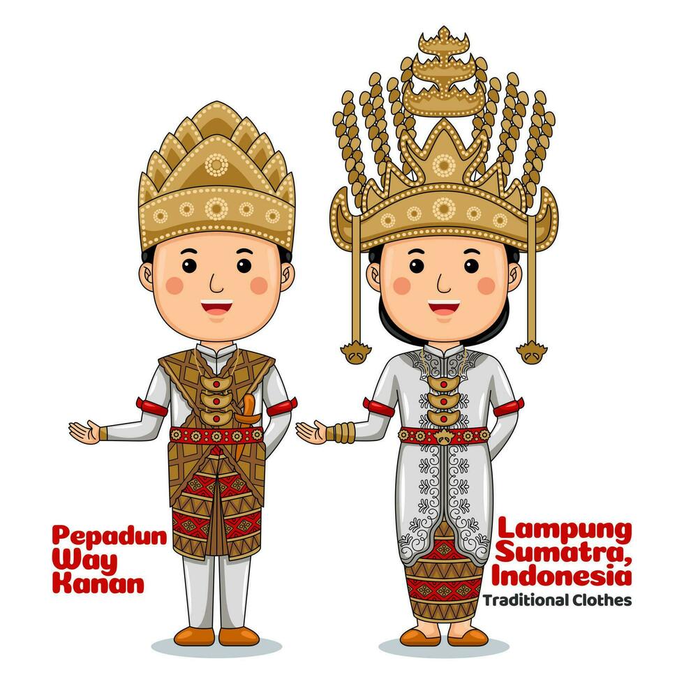 couple porter traditionnel vêtements salutations Bienvenue à Lampung vecteur