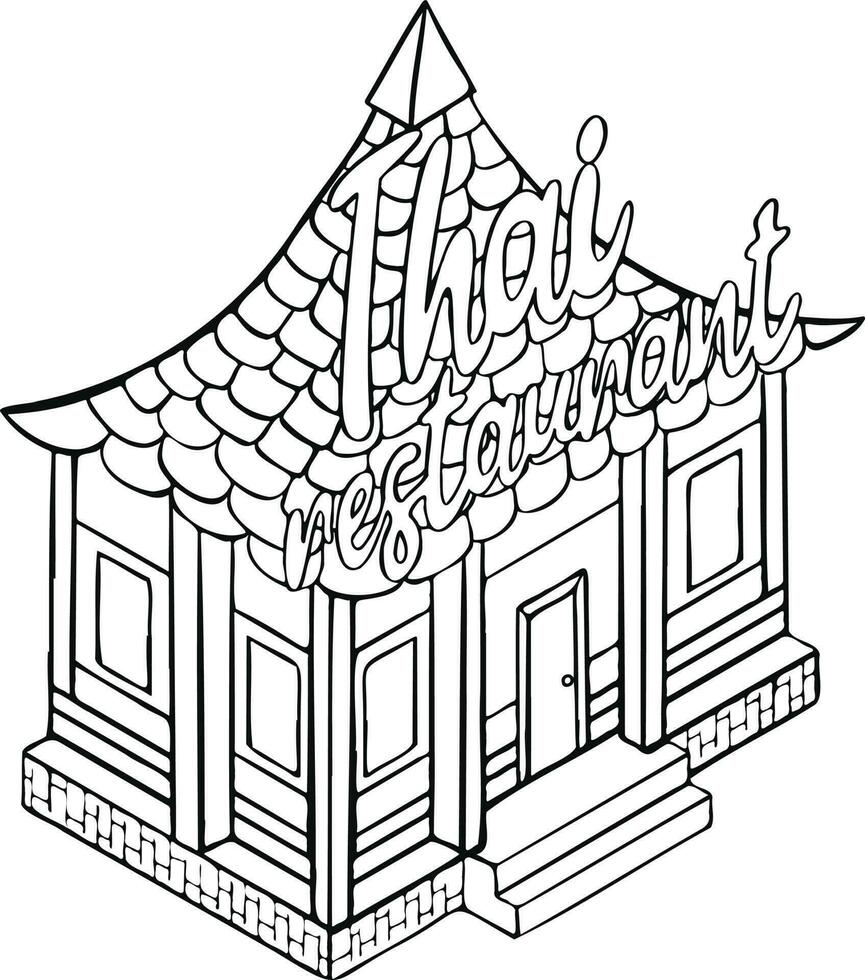 thaïlandais restaurant bâtiments esquisser dessin architecture vecteur