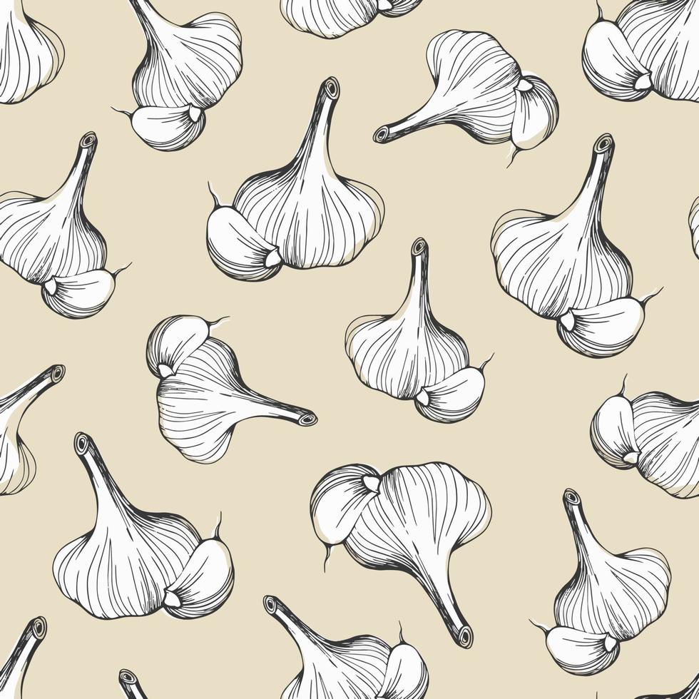 modèle sans couture d'ail sur fond beige. illustration vectorielle vecteur