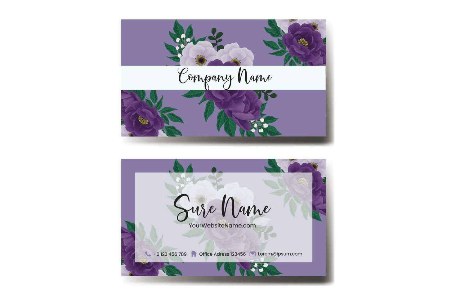 affaires carte modèle violet pivoine fleur .double face bleu couleurs. plat conception vecteur illustration. papeterie conception
