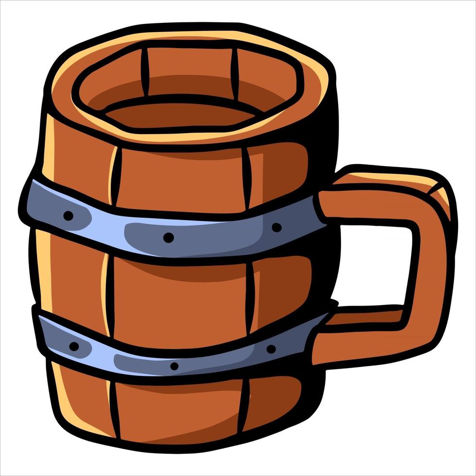 mug en bois tasse à alcool bar style de dessin animé de taverne vecteur