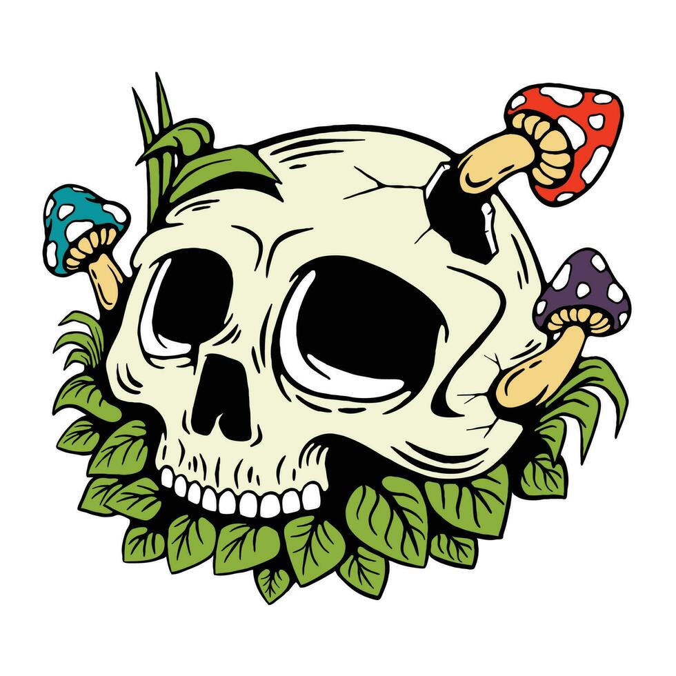 illustration de crâne et champignon dessin animé vecteur