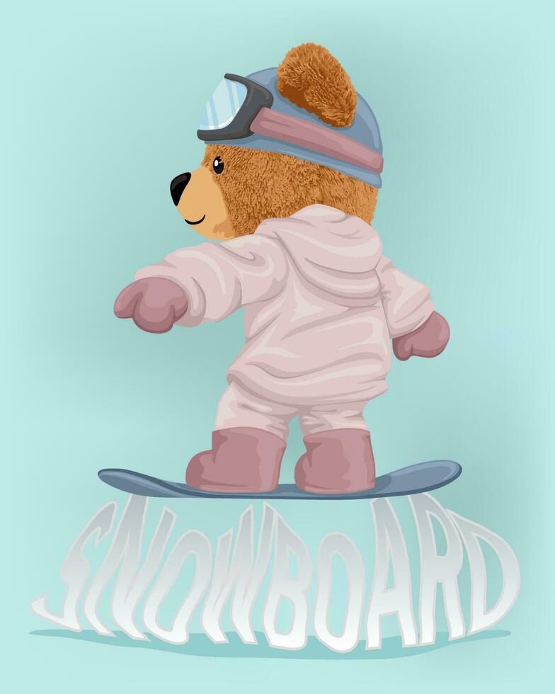 vecteur illustration de nounours ours dans hiver manteau en jouant snowboard