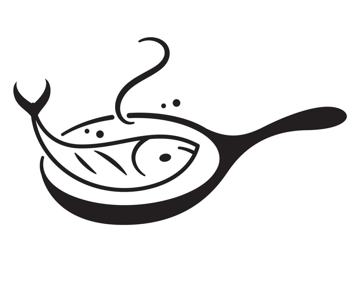 la poêle friture poisson, cuisinier Fruit de mer dans poêle, logo pour Fruit de mer restaurant, vecteur