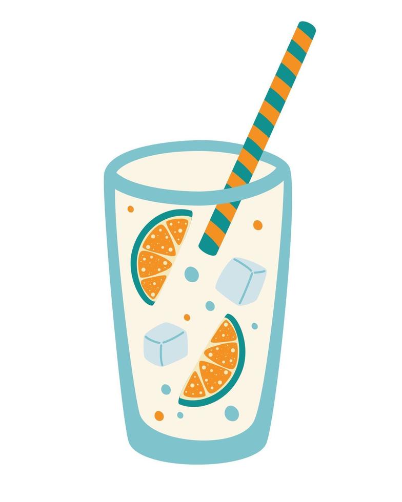 verre d'eau avec tranche de citron et limonade de paille avec concept de glace de citron eau boisson fraîche plaisir authentique sur une journée chaude jus de citron illustration vectorielle plane vecteur