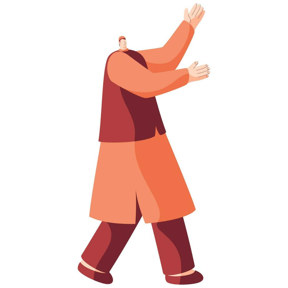 dessin animé musulman homme dans dansant pose. vecteur