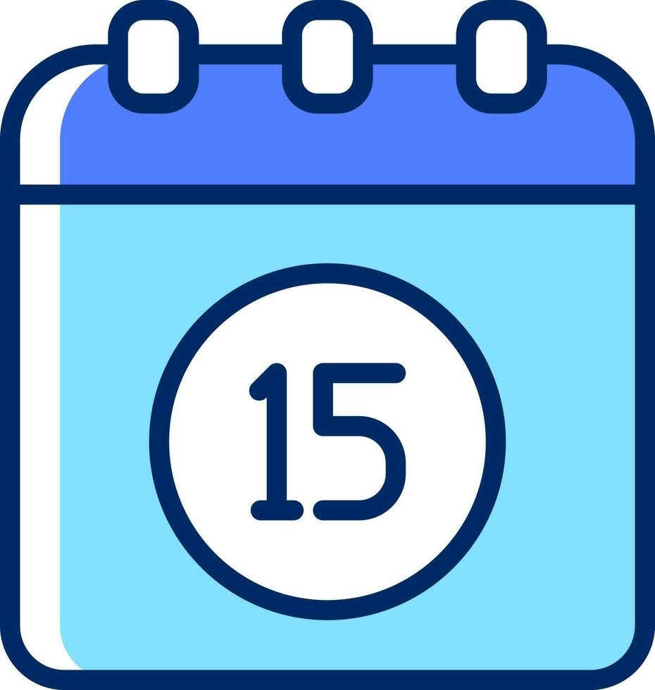 quinze Date calendrier icône dans bleu et blanc couleur. vecteur