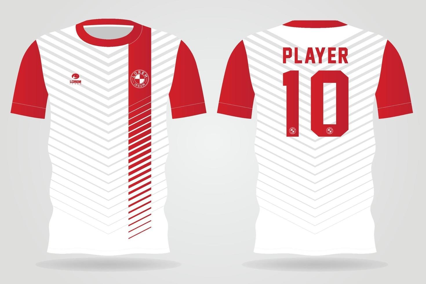 modèle de maillot de sport blanc rouge pour les uniformes d'équipe et la conception de t-shirt de football vecteur