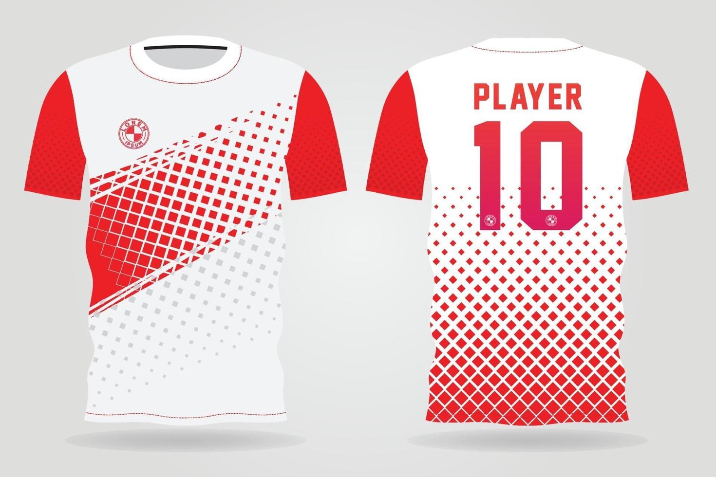 modèle de maillot de sport blanc rouge pour les uniformes d'équipe et la conception de t-shirt de football vecteur