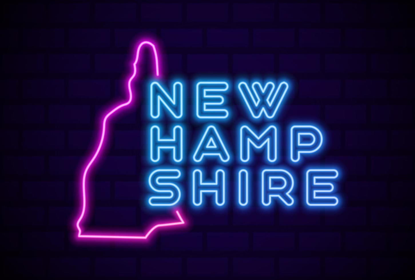 New Hampshire état américain lumineux néon signe illustration vectorielle réaliste mur de brique bleue lueur vecteur