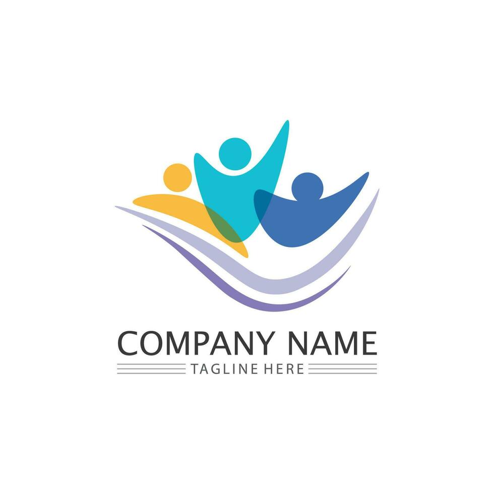 logo de personnes, équipe, succès, travail de personnes, groupe et communauté, vecteur de logo d'entreprise et d'entreprise et soins de conception, icône de la famille logo de réussite