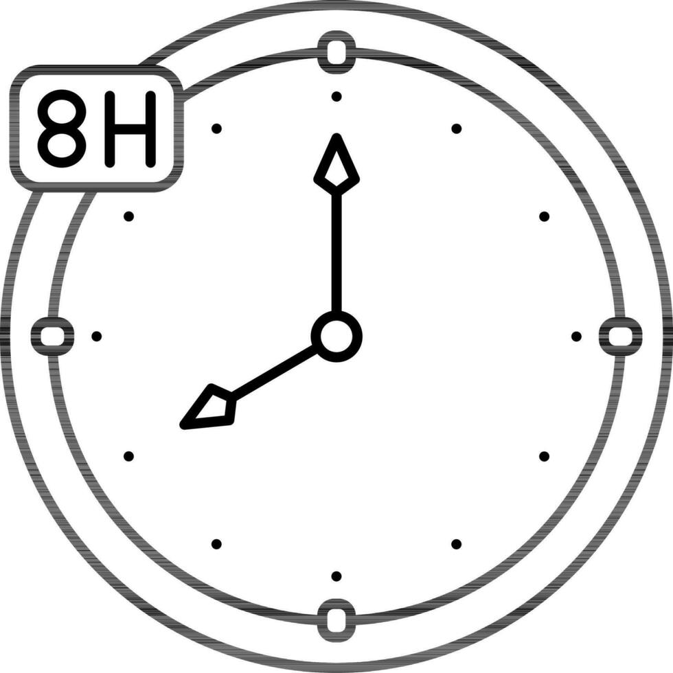 8 heure l'horloge icône dans noir contour. vecteur