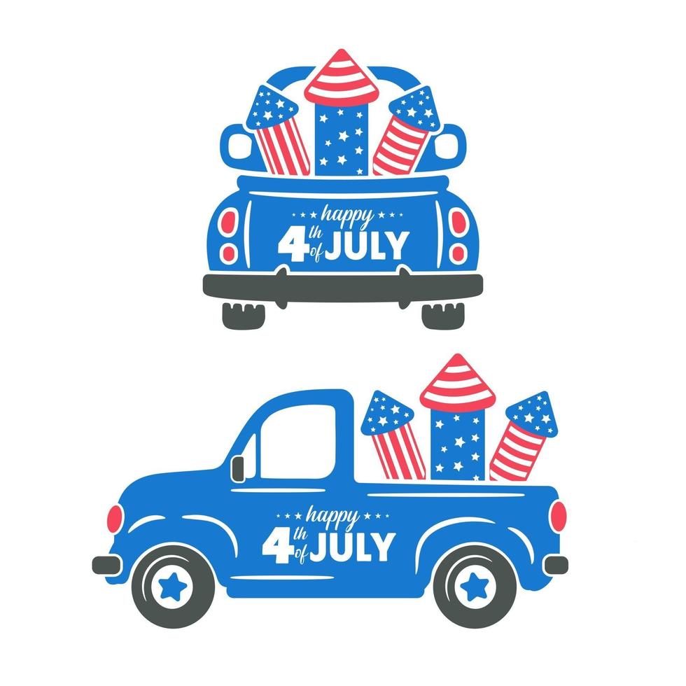 4 juillet un camion transportant des roquettes pour tirer des feux d'artifice du drapeau américain le jour de l'indépendance vecteur