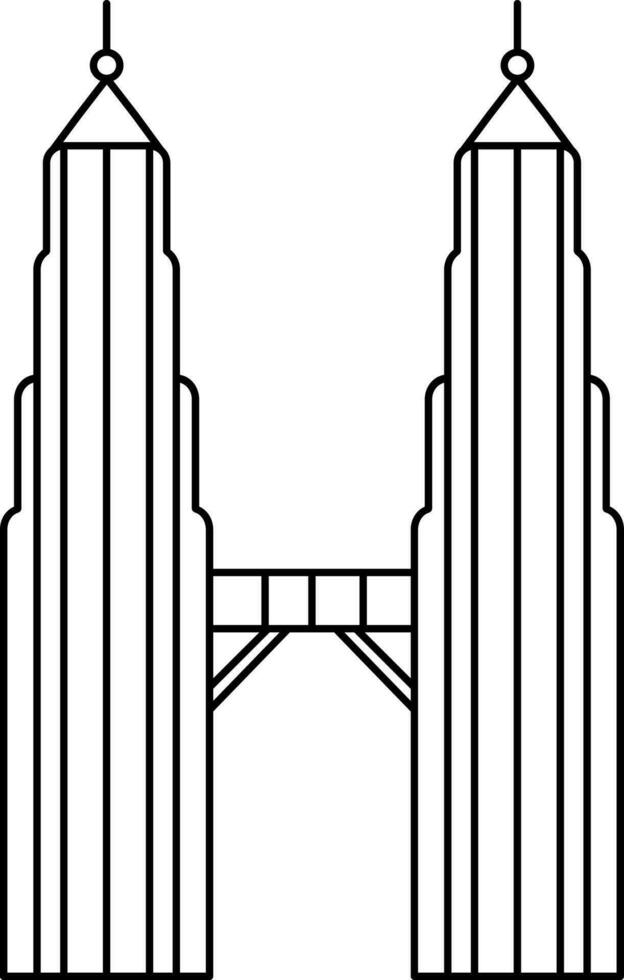 noir contour pétronas double la tour icône sur blanc Contexte. vecteur