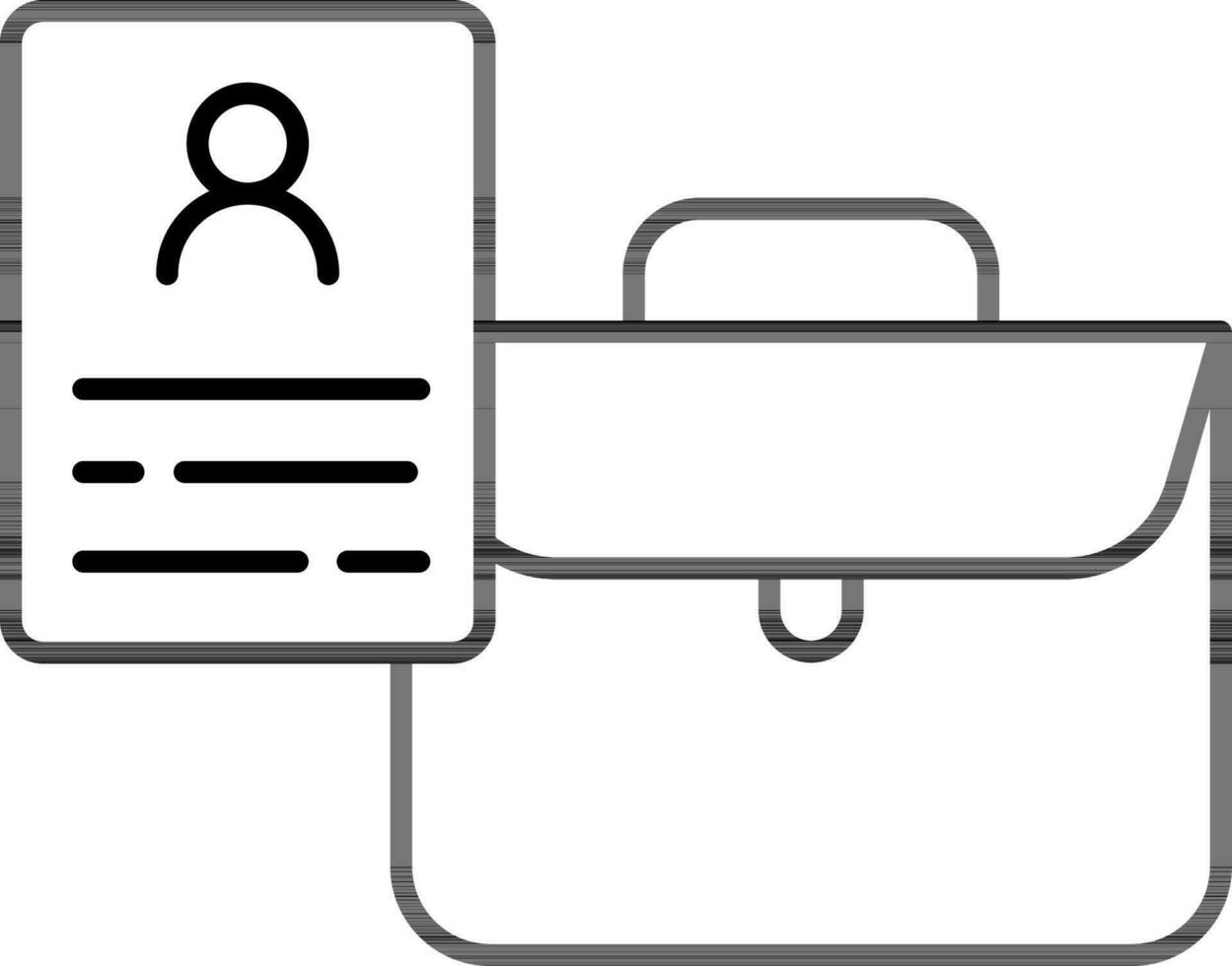 utilisateur document papier et Bureau sac icône dans noir contour. vecteur