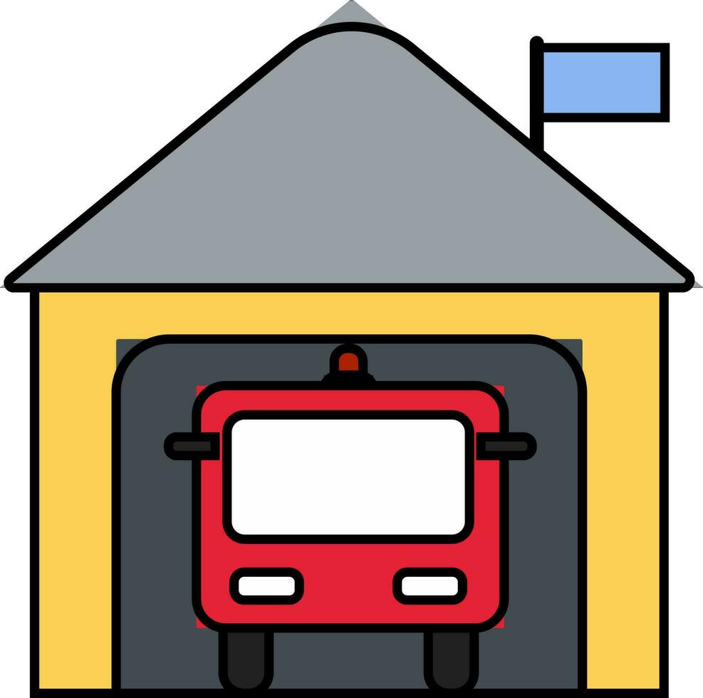coloré icône de Feu station avec un camion dans plat style. vecteur