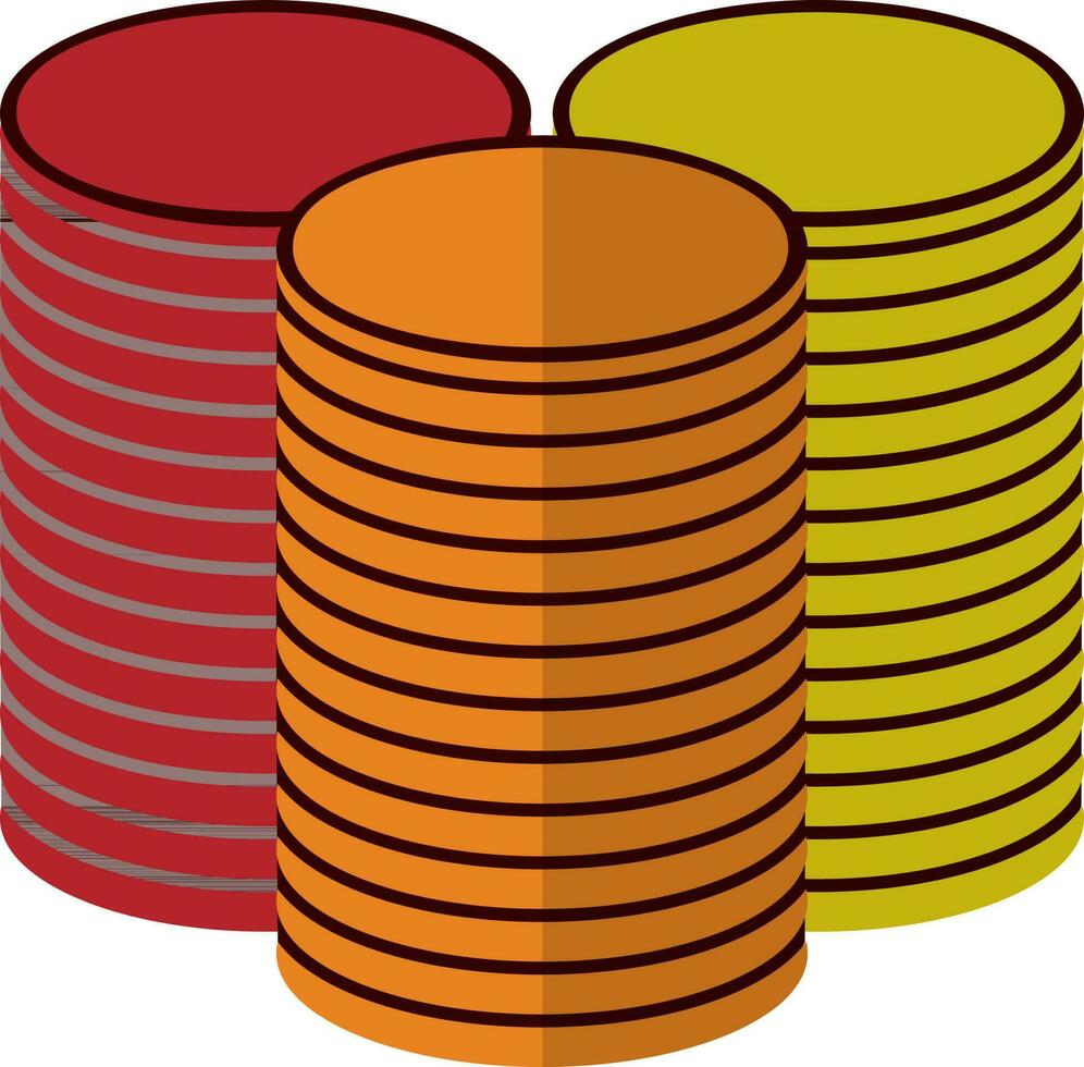 Trois en espèces dans piles de pièces de monnaie. vecteur