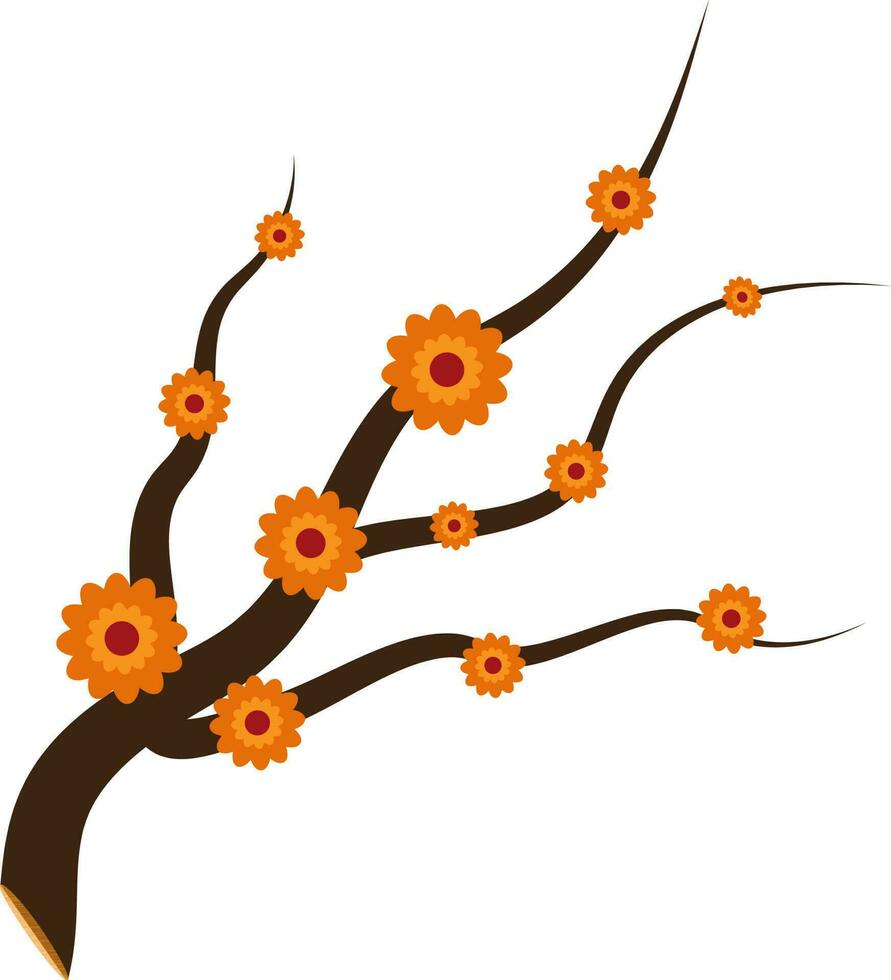 plat style Orange fleurs sur marron branche des bâtons. vecteur