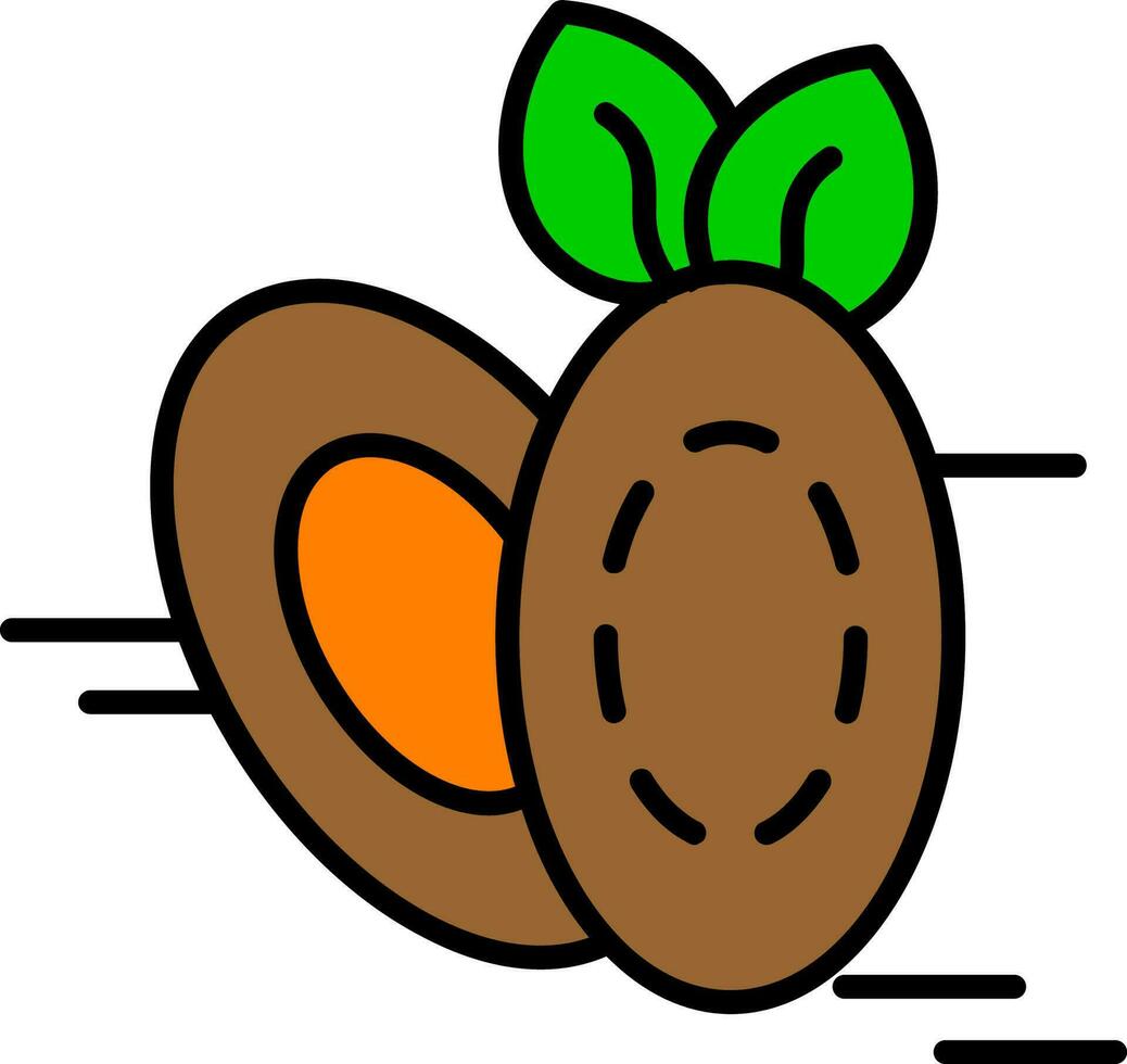 Rendez-vous fruit avec feuilles icône dans marron et vert couleur. vecteur