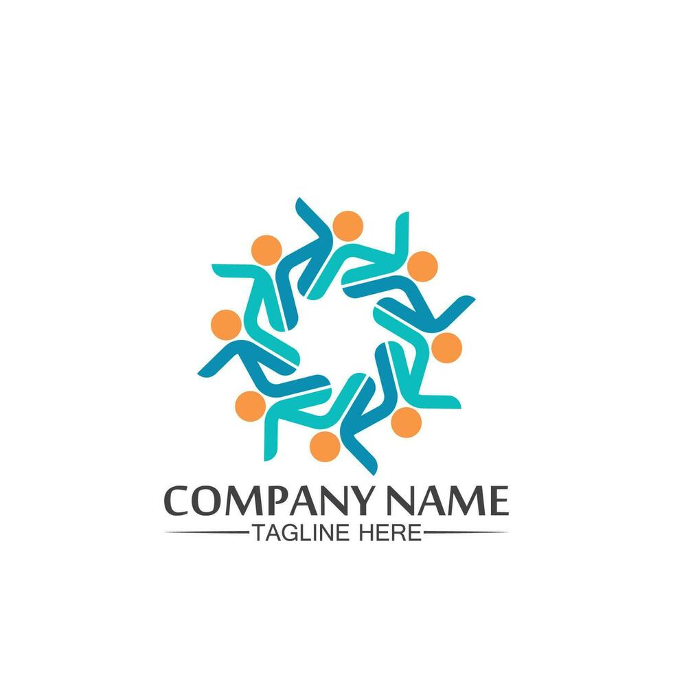 logo de personnes, équipe, succès, travail de personnes, groupe et communauté, vecteur de logo d'entreprise et d'entreprise et soins de conception, icône de la famille logo de réussite