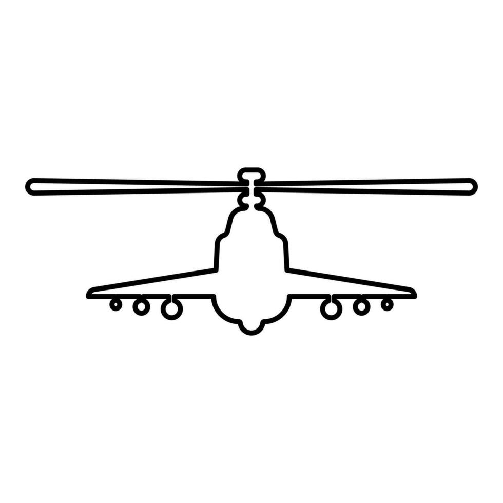 combat hélicoptère attaque militaire concept vue de face contour contour ligne icône noir Couleur vecteur illustration image mince plat style