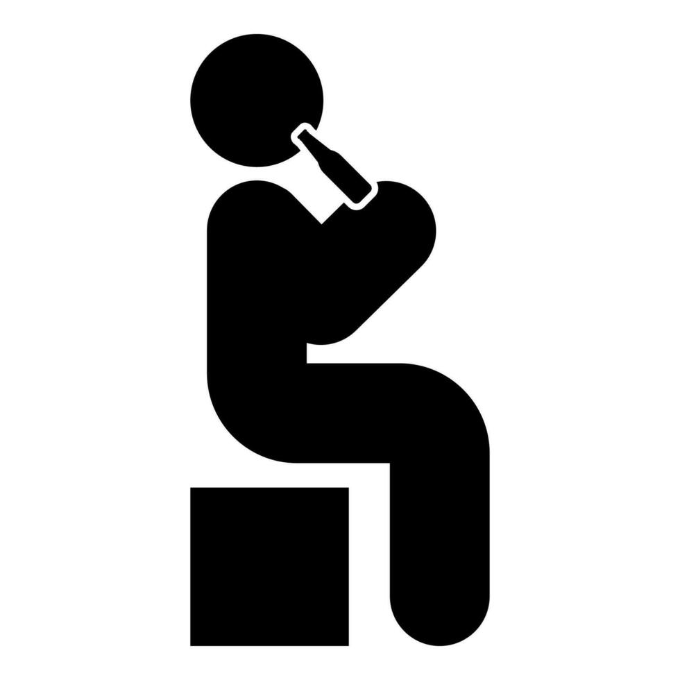 homme Humain en buvant l'eau de l'alcool Bière de bouteille séance position icône noir Couleur vecteur illustration image plat style