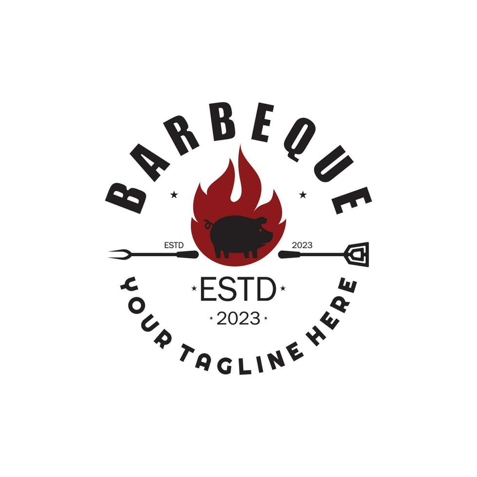 fumée et un barbecue barbecue ancien chaud gril, avec franchi flammes et spatule. logo pour restaurant, badge, café et bar.vecteur vecteur