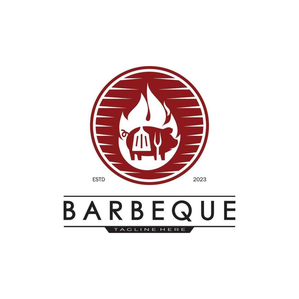 Facile barbecue ancien chaud gril, avec franchi flammes et spatule. logo pour restaurant, badge, café et bar.vecteur vecteur