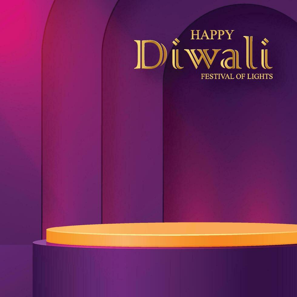 diwali ou deepavali 3d podium rond étape style pour le Indien Festival de lumières vecteur