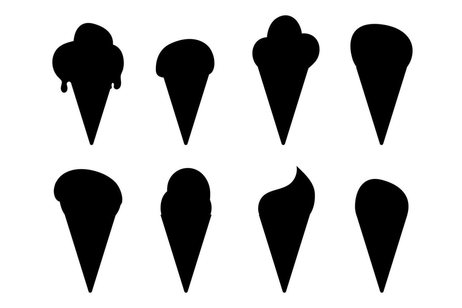 ensemble de silhouette la glace crème cônes. main tiré plat conception vecteur
