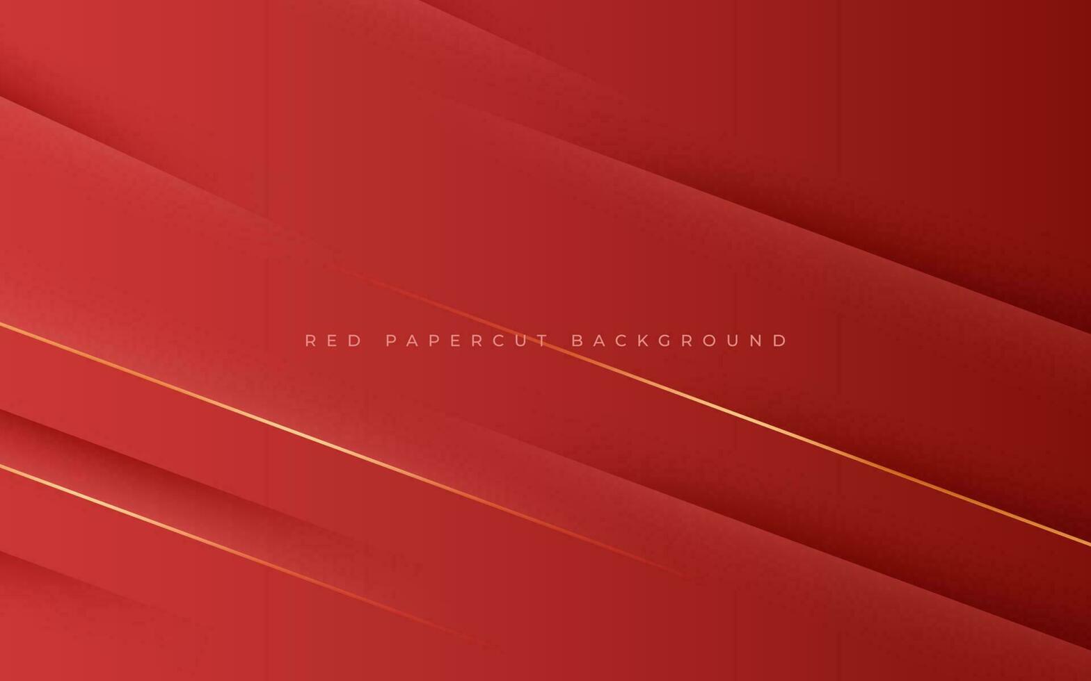 bande diagonale de papercut rouge abstrait avec ombre de ligne d'or et fond clair. vecteur eps10