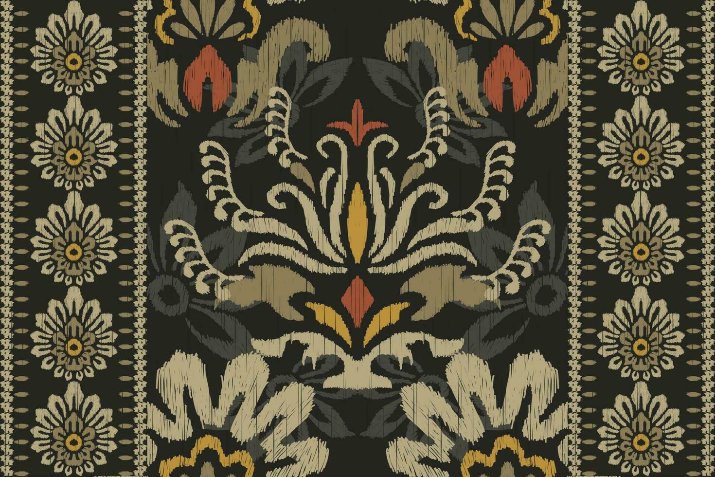 ikat floral paisley broderie sur foncé vert background.ikat ethnique Oriental modèle traditionnel.aztèque style abstrait vecteur illustration.design pour texture, tissu, vêtements, emballage, décoration, tapis.