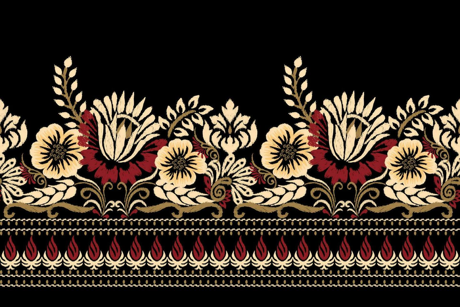 damassé ikat floral paisley broderie sur noir background.ikat ethnique Oriental modèle traditionnel.aztèque style abstrait vecteur illustration.design pour texture, tissu, vêtements, emballage, décoration, écharpe