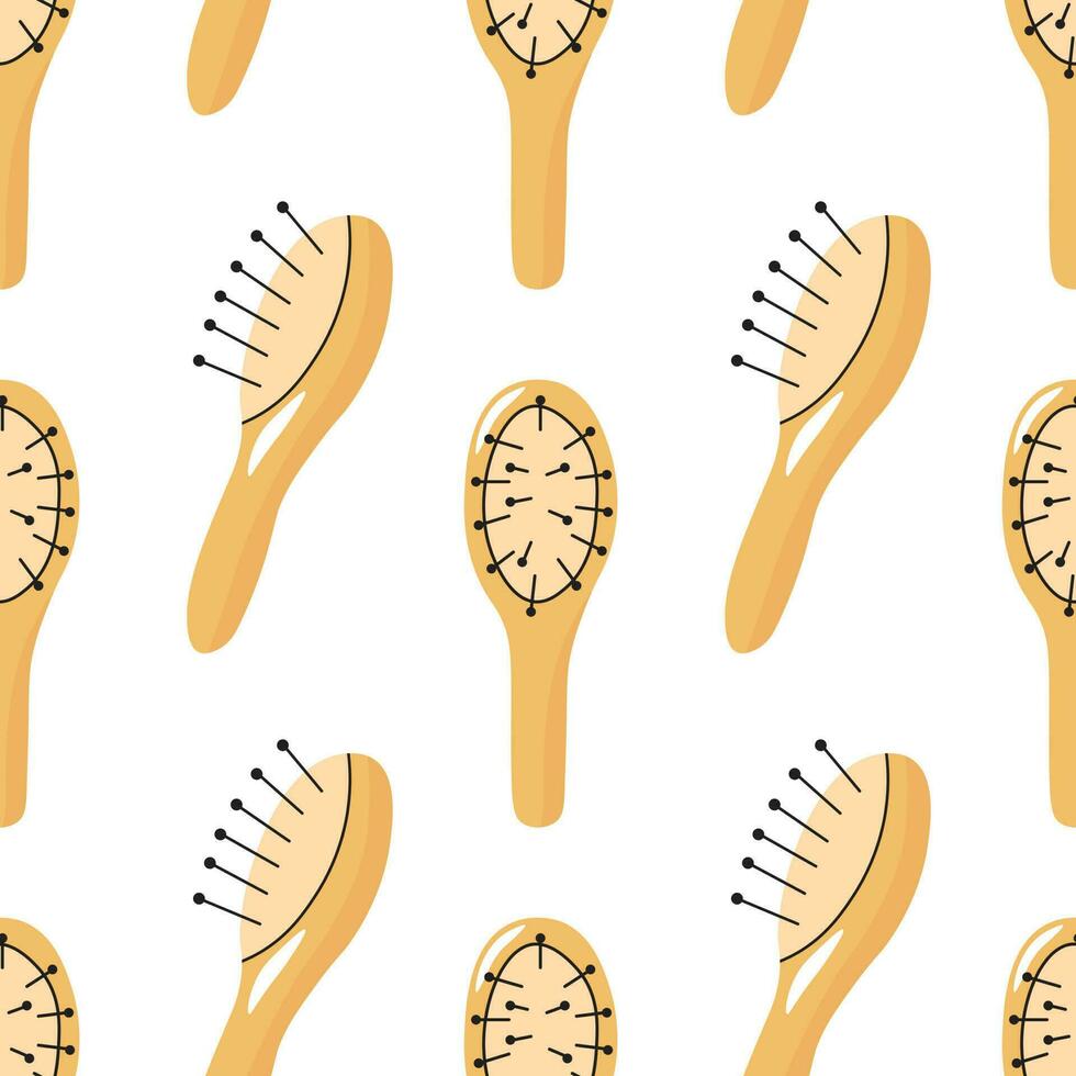 en bois dessin animé brosse à cheveux sans couture modèle. griffonnage peigne illustration pour cheveux se soucier magasin. vecteur