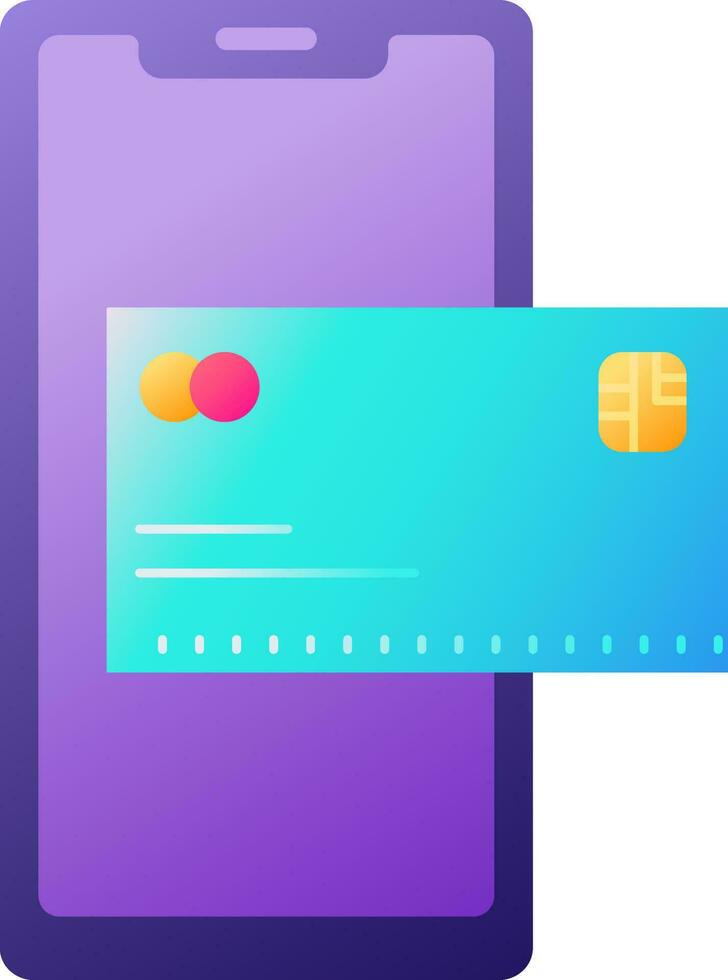 téléphone intelligent avec Paiement carte icône dans violet et bleu couleur. vecteur